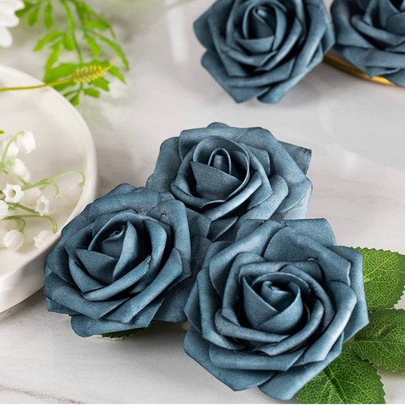 20 Count | White Hydrangeas Dusty Blue Rose Yellow Bouquet Centerpiece Wedding - Picture 4 of 5